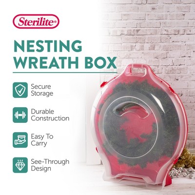 Sterilite Clear Lid Red Base Nesting Storage Christmas Wreath Box