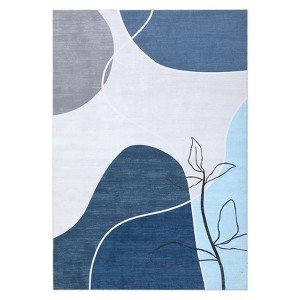 Washable Modern Geometric Rug Non Slip Low Pile Rug Soft Contemporary Throw Floor Cover Foldable Indoor Carpet for Living Room Bedroom Playroom - 1 of 4