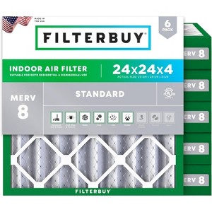 Filterbuy 24x24x4 Air Filter (6-Pack), Pleated MERV 8 Dust Defense Replacement HVAC AC Furnace Filters (Actual Size: 23.38 x 23.38 x 3.63) - 1 of 4