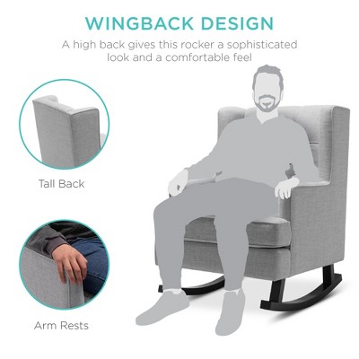 Gray Tufted Upholstered Wingback Rocking Accent Chair with Wood Frame