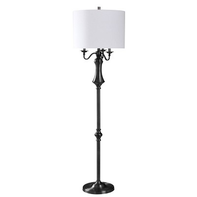 Logan Traditional 3 Candlestick Lights Floor Lamp with Fabric Shade White/Black - StyleCraft