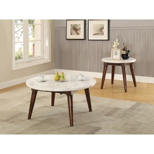 Gasha White Marble Top & Walnut Finish Coffee Table - 1 of 1