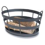 Minuteman International Shaker Style Powder Coated Wrought Iron Firewood Log Holder Basket Caddy with Comfortable Carry Handles, Graphite