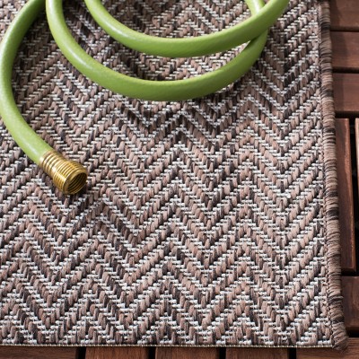 Brown and Beige Chevron Indoor/Outdoor Runner Rug
