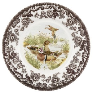 Spode Woodland Luncheon Plate - 9" Fine Earthenware with British Flowers Border, Rustic Duck Motif - Dishwasher, Microwave, Freezer & Oven Safe - 1 of 3