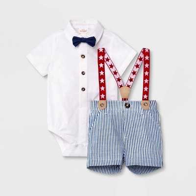 Cat & Jack Baby Boys 3-6M 2pc Plaid Bodysuit Shirt & Shorts w/ Suspender Set 