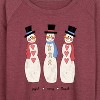 Women's - Instant Message - Joyful Merry Blessed Christmas Snowmen Lightweight French Terry Wide Neck Long Sleeve Graphic Shirt - 2 of 4