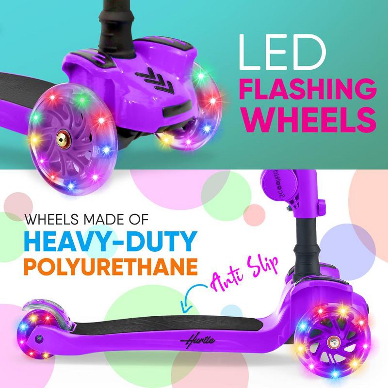 Hurtle ScootKid 3 Wheel Toddler Child Mini Ride On Toy Tricycle Scooter with Colorful LED Light Up Smooth Rolling Wheels, Purple, 4 of 6