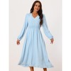 Seta T Women's Casual Long Sleeve Midi V Neck Vintage Smocked Waist Flowy Long Dress - image 3 of 4