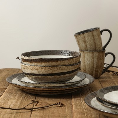 Lucy Beige and Brown Porcelain 32-Piece Dinnerware Set