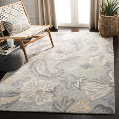 Gray Floral Handmade Wool Tufted Area Rug, 3' x 5'