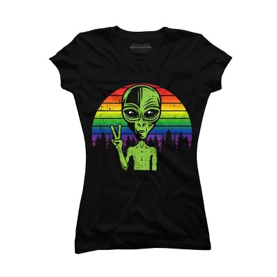 Adult Design By Humans Alien Peace Pride Retro Stripes By Tomoken T-Shirt