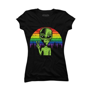 Adult Design By Humans Alien Peace Pride Retro Stripes By Tomoken T-Shirt - 1 of 2