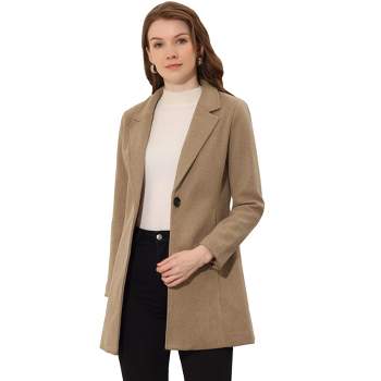 Allegra K Women's Regular Fit Notched Lapel Long Sleeve Buttoned Classic Coat