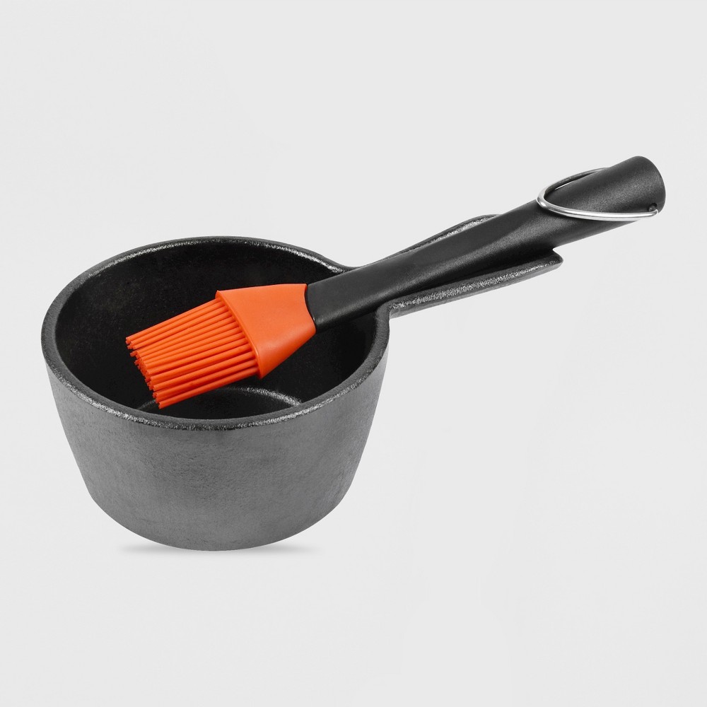 Charcoal Companion Cast Iron Sauce Pot &amp; Basting Brush Set