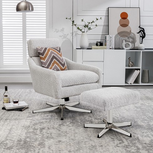 Beige chair with cheap ottoman