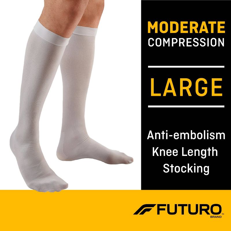 FUTURO Anti-Embolism Stockings Knee Length Closed Toe - Large Regular - White, 3 of 10