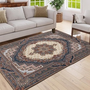 Gulches Rug 5*7 Vintage Bohemia Large Persian Non-slip Washable Rug For Living Room Kitchen Bedroom Living Room Flower Design Reddish Brown - 1 of 4