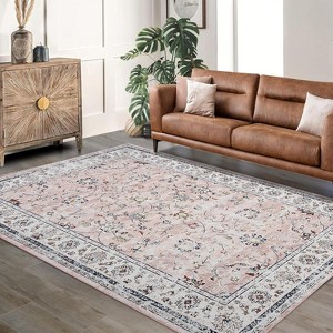 Boho Washable Machine-Woven Area Rug with Non-Slip Backing, Low Pile Soft Faux Wool Carpet for Living Room, Bedroom, Dining Room, indoor - 1 of 4