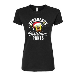 Women's - SpongeBob SquarePants - Spongebob Christmas Pants Juniors Fitted Graphic T-Shirt - 1 of 4