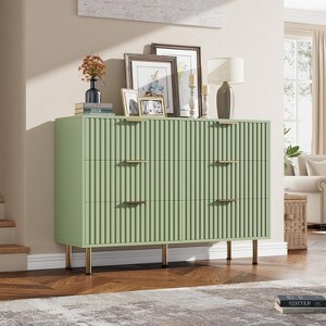 Modern Sideboard with Fluted 6 Deep Drawers & Metal Legs, Wooden Dresser Organizer, Side Table for Bedroom Living Room Hallway Kids Room - 1 of 4