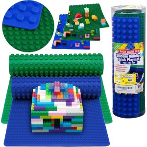 SCS Direct Brick Building Blocks Silicone Playmat - 16" Blue/Green Set Rollable Two Sided  - Compatible with Major Building Blocks Brands, Kids Gift - 1 of 4