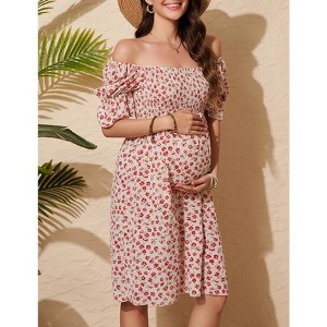 Women's Maternity Dress Floral Square Neck A Line Fashion Dress Short Sleeves Maternity Dress for Photography - 1 of 4