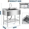 Coucheta Freestanding Commercial Utility Sink, Stainless Steel w/ Faucet, Adjustable Legs, Shelf, Hooks, Backsplash, Hot & Cold Water - 2 of 4