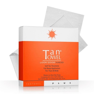 TanTowel Self-Tan Towelette - Full Body Application (Plus) - (5-pack) Sunless Skin Tanner for Full-Body