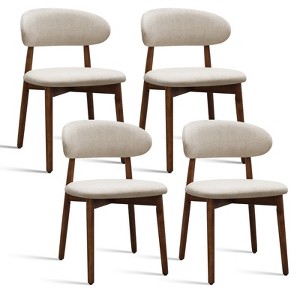 Set of 4 Flannelette Upholstered Dining Chairs with Walnut Solid Wood Legs, Mid-Century Armless Accent Chairs for Kitchen, Dining, or Office - 1 of 4