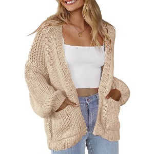 Womens Sweater Knit Cardigan with Pockets Open Front Cable Knit Sweater Chunky Thick Sweater Cardigan for Winter Comfy Knitwear - 1 of 4