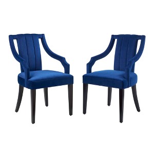 Modway Virtue Dining Chairs Navy – Set of 2 Performance Velvet Upholstered Side Chairs with Gold Tapered Legs, Glam Dining Room Accent - 1 of 4
