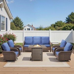 Buenhomino Patio Furniture Set with 30" Fire Pit Table-High Back Outdoor Swivel Chairs Set with Thick Cushions Outdoor Patio Conversation Sets - 1 of 4