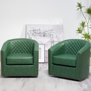 KINWELL 29" Wide Tufted PU Leather Swivel Barrel Chair (Set of 2) - 1 of 4