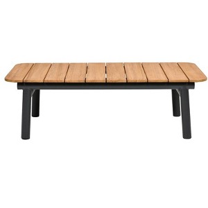 Zara 47" Dowel Frame Patio Coffee Table with Teak Top, Black & Natural Aluminum & Teak - 1 of 2