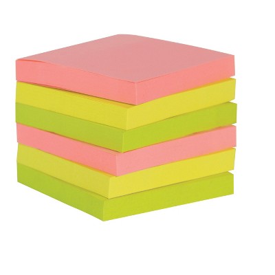 School Smart Self-Stick Adhesive Note, 3 x 3 Inches, Assorted Neon Colors, 100 Sheets per Pad, pk of 12