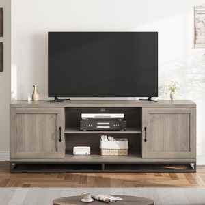 Farmhouse TV Stand for 75",Rustic Entertainment Center with Adjustable Shelves and Sturdy Metal Legs,Wooden Media Console for Living Room or Bedroom - 1 of 4