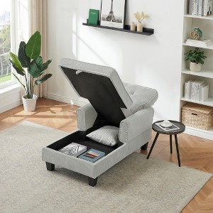 GDFStudio Barbara Corduroy Button-Tufted Chaise Lounge with Hidden Storage and Nailhead Trim - 1 of 4