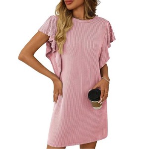 Coolmee Women's Crew Neck Flounce Cap Sleeve Casual Basic Loose Summer Mini Dresses - 1 of 4