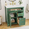 FAMYYT 30 in. Single Sink Freestanding Green Bath Vanity with White Ceramic Top, Adjustable Shelves - 3 of 4
