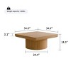 34" Square Wood Coffee Table with Thick Top, Modern Wood Coffee Table for Living Room Décor, Parquet Coffee Table with Cylindrical Base-Koiai - 4 of 4
