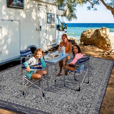 Outdoor Area Rug Waterproof Lightweight Vintage Oriental Carpet Easy Clean Camping RV Floor Mat for Patio Porch Deck Balcony