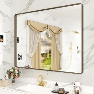 Apmir 30 in. W x 40 in. H Rectangular Aluminum Alloy Framed and Tempered Glass Wall Mirror in Brushed Bronze - 1 of 4