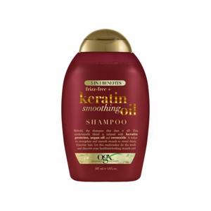 OGX Frizz-Free + Keratin Smoothing Oil Shampoo, 5 in 1, for Frizzy Hair, Shiny Hair - 13 fl oz - 1 of 4