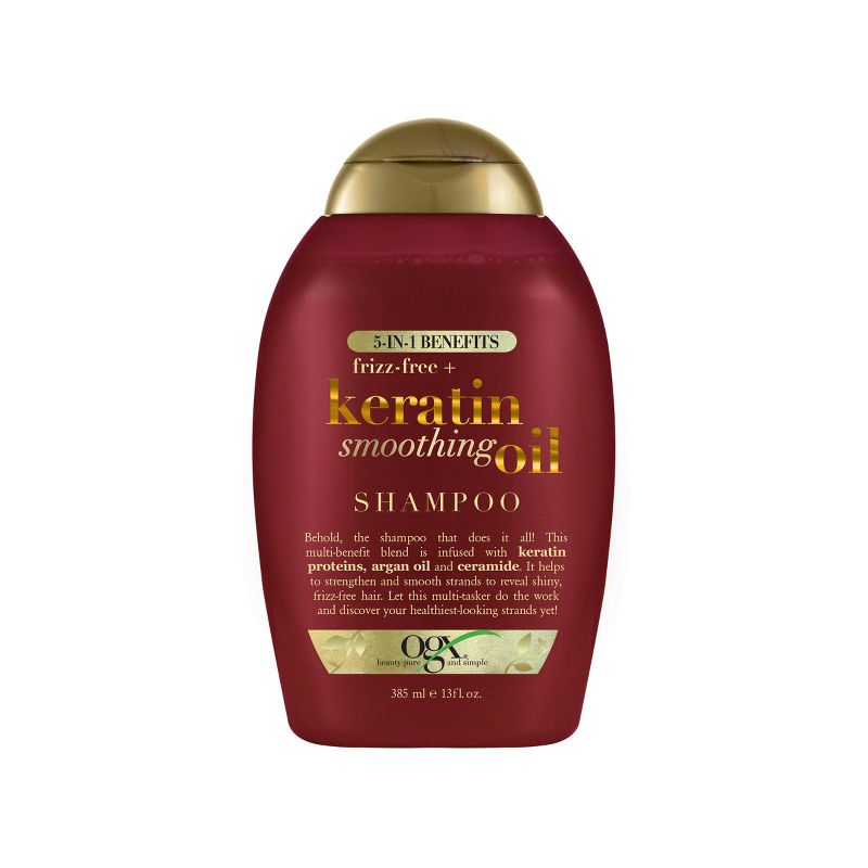 OGX Frizz-Free + Keratin Smoothing Oil Shampoo, 5 in 1, for Frizzy Hair, Shiny Hair - 13 fl oz, 1 of 10