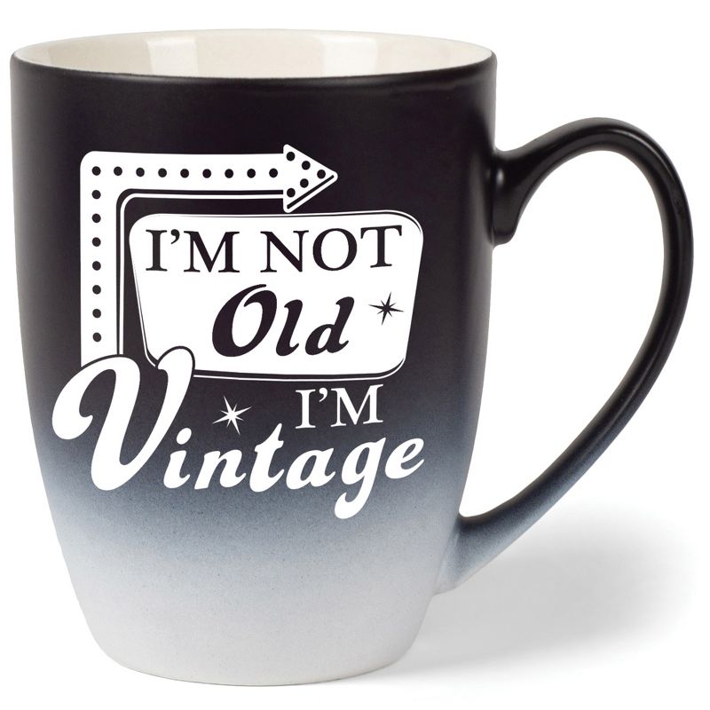 Elanze Designs I'M Not Old, I'M Vintage Two Toned Ombre Matte Black and White 12 ounce Ceramic Stoneware Coffee Cup Mug, 1 of 2