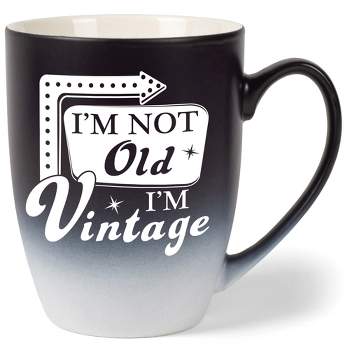 Elanze Designs I'M Not Old, I'M Vintage Two Toned Ombre Matte Black and White 12 ounce Ceramic Stoneware Coffee Cup Mug