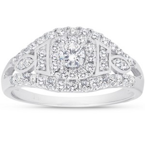 Pompeii3 1 Ct Diamond Halo Multi Row Engagement Ring 10k White Gold - 1 of 4