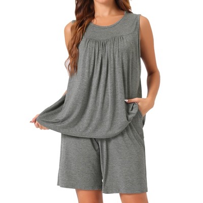 cheibear Women's Cotton High Stretch Tank Top with Shorts 2 Piece Pajama