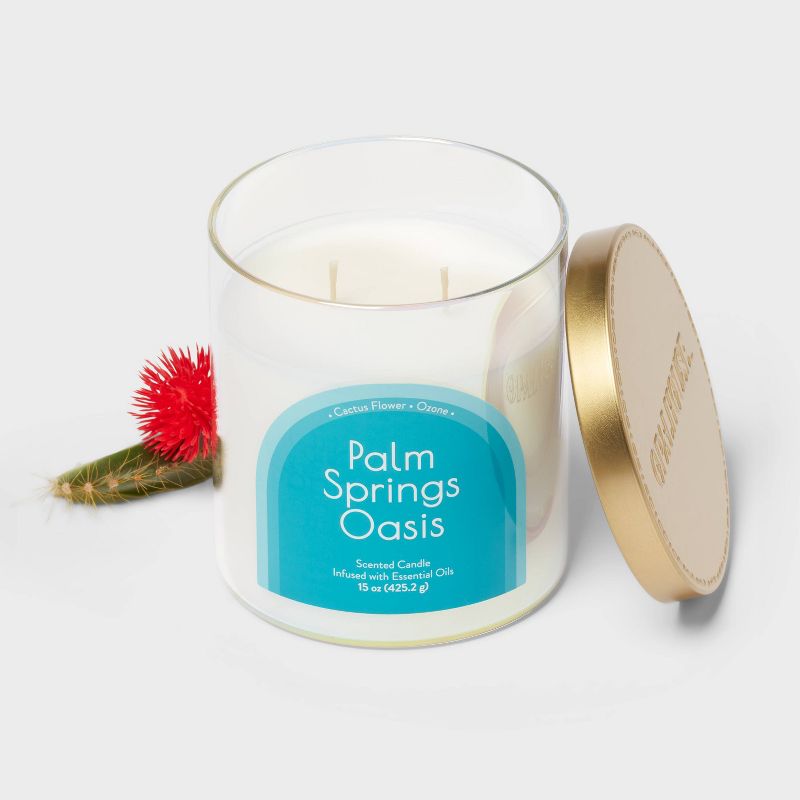 2-Wick Glass Jar 15oz Candle with Iridescent Sleeve Palm Springs Oasis - Opalhouse&#8482;, 3 of 4